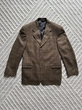 Vtg Jack Victor Wool Glen Plaid Tweed Sport Coat Brown 38R Harry Rosen Canada